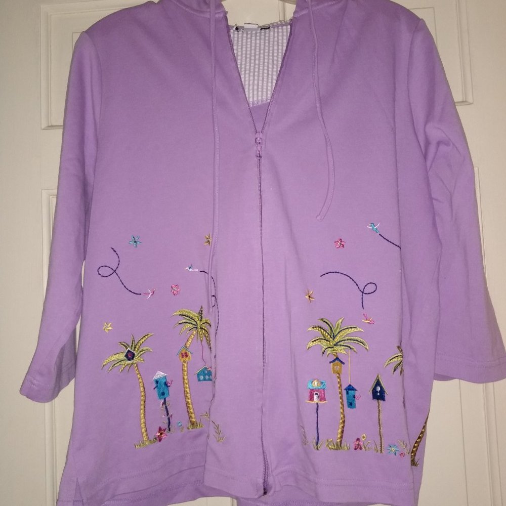 Breckenridge Lavender zipper jacket with hood embroidered Size 1x